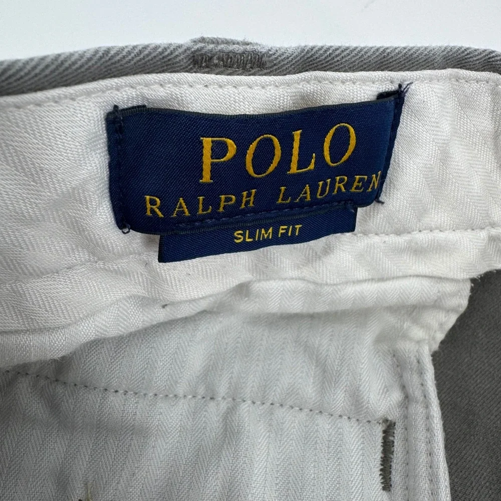Polo Ralph Lauren Mens 34x32 Gray Slim Fit Chino Pants‎ Cotton Flat Front